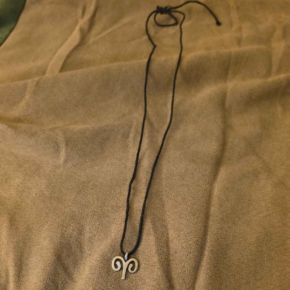 Black Cord Necklace with Silver Aries Pendant
